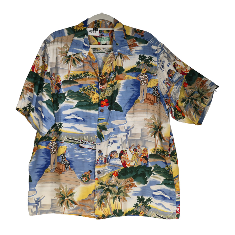 Vintage Reyn Spooner Trans Pacific Airlines Shirt Mens XL Blue Aloha Tropical - Picture 2 of 14